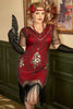 Carica l&#39;immagine nel visualizzatore di Gallery, Abito rosso dorato con frange di paillettes Gatsby anni &#39;20
