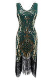Nero Scollo a V Fringe Sequins Gatsby 1920s Flapper Dress