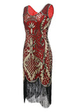 Nero Scollo a V Fringe Sequins Gatsby 1920s Flapper Dress