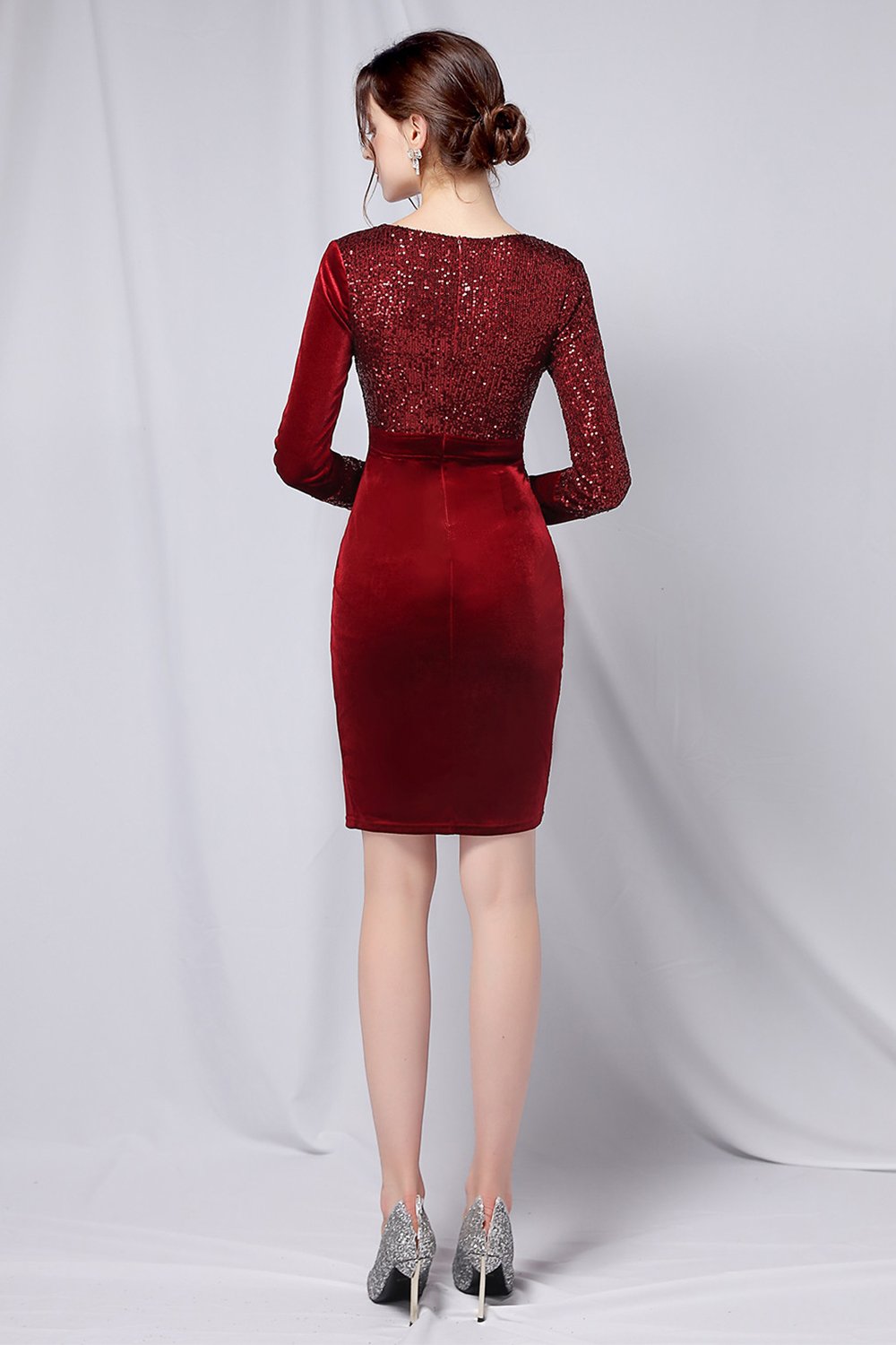 ZAPAKA Donna Vestiti Da Cerimonia Corti Borgogna Maniche Lunghe