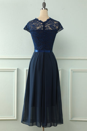 Navy Midi Pizzo Abito da Sposa