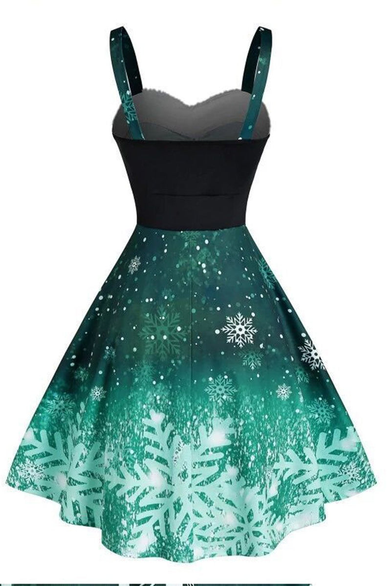 Carica l&#39;immagine nel visualizzatore di Gallery, Green Christmas Snowflake Stampa Vintage Dress