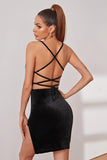 Bodycon Spaghetti Straps Black Velvet Holiday Party Dress