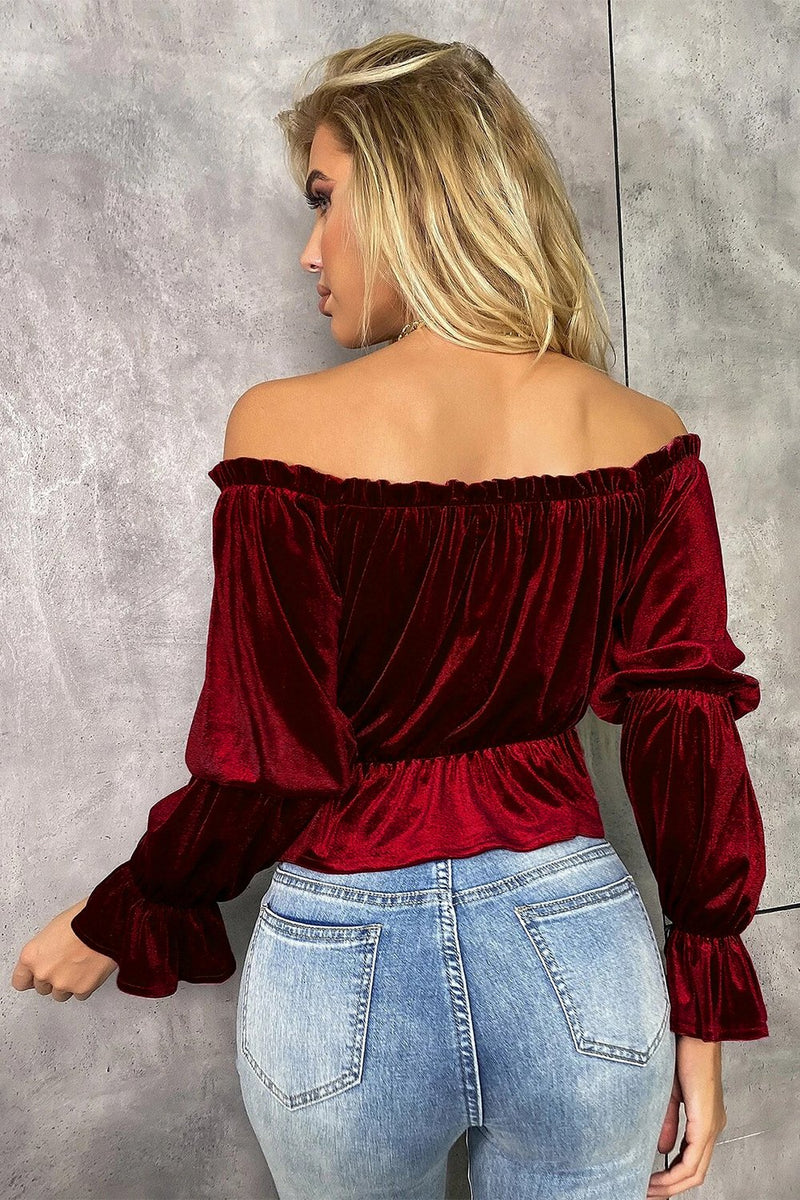 Carica l&#39;immagine nel visualizzatore di Gallery, Blusa natalizia in velluto bordeaux