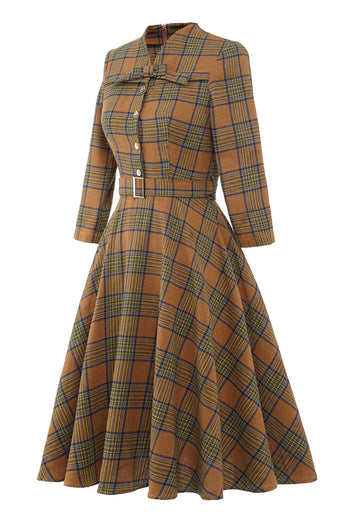 Abito Vintage Plaid Caffè Grigio