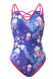 Plus Size Costumi da bagno monopemo stampati in blu