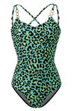 Costumi da bagno monopemo stampati Leopard verde Plus Size