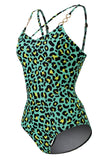 Costumi da bagno monopemo stampati Leopard verde Plus Size