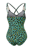 Costumi da bagno monopemo stampati Leopard verde Plus Size