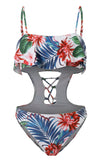 Costumi da bagno floreali Lace Up One Piece