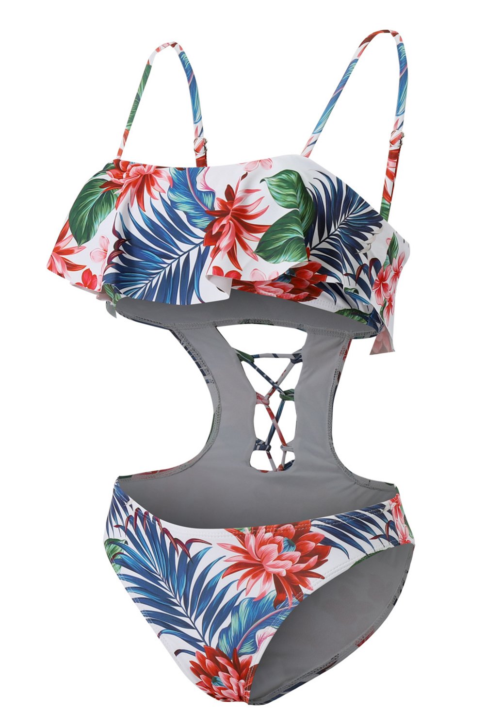 Costumi da bagno floreali Lace Up One Piece