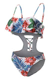 Costumi da bagno floreali Lace Up One Piece