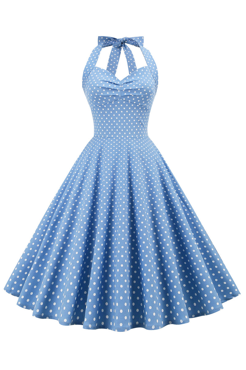 Carica l&#39;immagine nel visualizzatore di Gallery, Retro Polka Dots Halter Open Back Dress