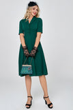 Dark Green Short Sleeves Vintage 1950s Abito con Buttom
