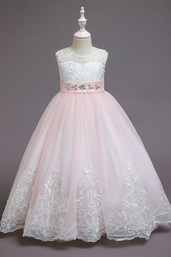 Abito da ragazza fiore blu A-line con fiocchi