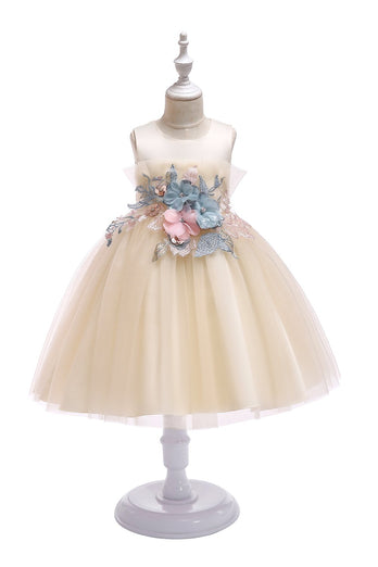 A Line Jewel Blush Flower Girl Dress con Appliques