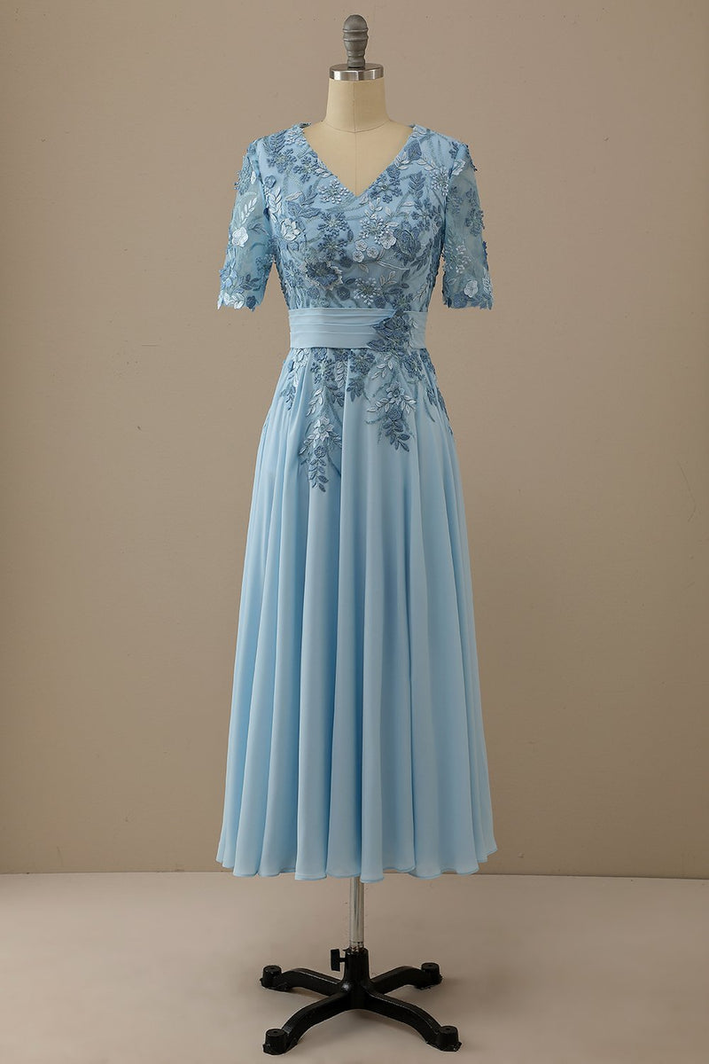 Carica l&#39;immagine nel visualizzatore di Gallery, Scollo a V Blu madre del vestito da sposa con Appliques