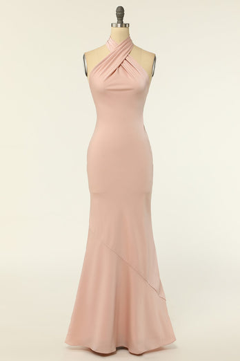 Mermaid Halter Blush Abito da damigella d'onore lungo con Backless