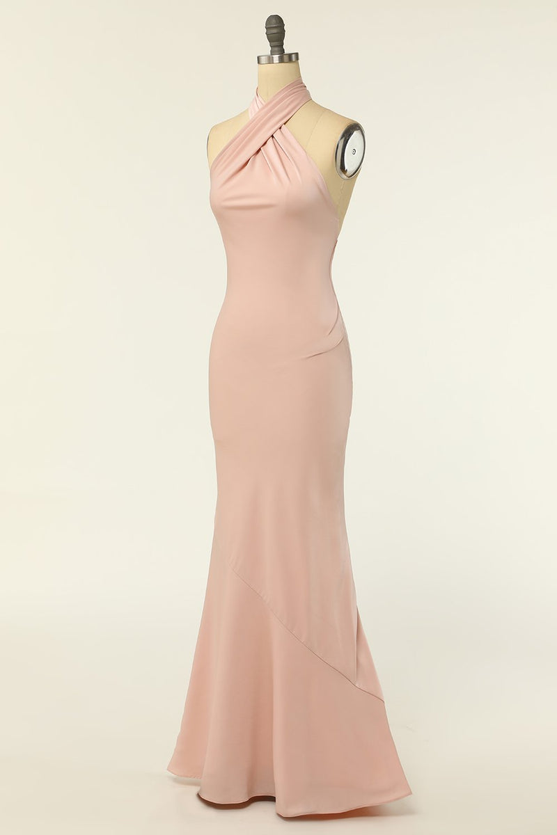 Carica l&#39;immagine nel visualizzatore di Gallery, Mermaid Halter Blush Abito da damigella d&#39;onore lungo con Backless