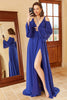 Carica l&#39;immagine nel visualizzatore di Gallery, A Line Off the Shoulder Royal Blue Prom Dress con split front