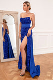 Royal Blue Sequins Senza Spalline Prom Abito