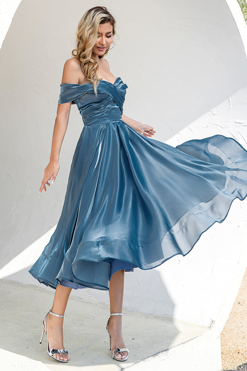 Carica l&#39;immagine nel visualizzatore di Gallery, Princess A Line Off the Shoulder Abito da festa blu grigio Prom