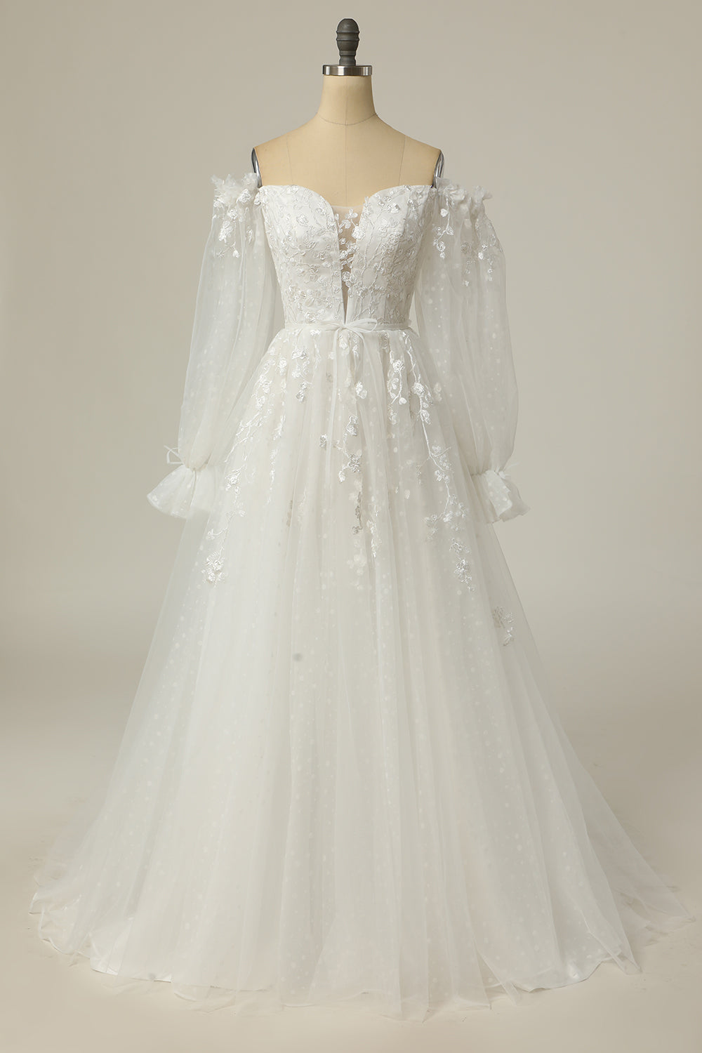 Lussuoso A Line Off the Shoulder Abito da sposa bianco con applique