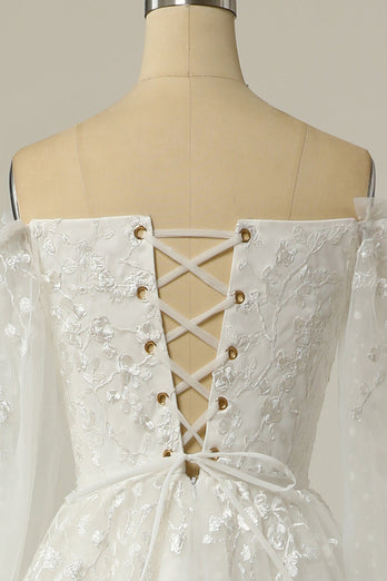 Lussuoso A Line Off the Shoulder Abito da sposa bianco con applique