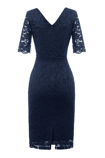 Abito da festa in pizzo Bodycon Bordeaux con maniche