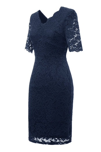 Abito da festa in pizzo Bodycon Bordeaux con maniche