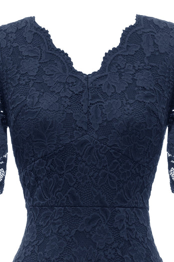 Abito da festa in pizzo Bodycon Bordeaux con maniche