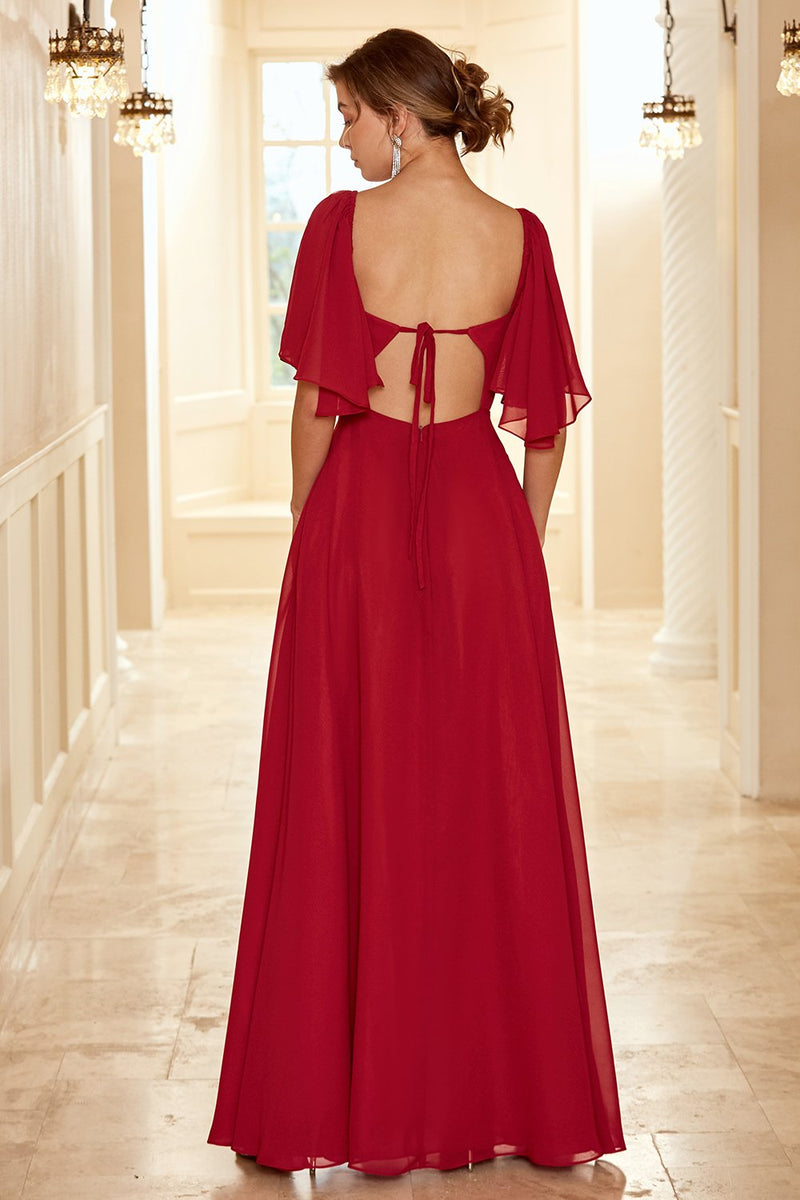 Carica l&#39;immagine nel visualizzatore di Gallery, Abito da damigella Boho open back bordeaux con volant