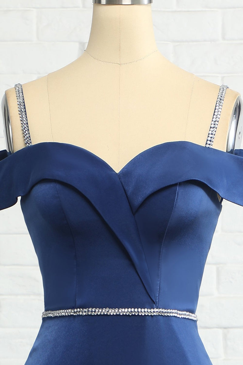 Carica l&#39;immagine nel visualizzatore di Gallery, Sirena Off the Shoulder Navy Abito da damigella d&#39;onore con perlina