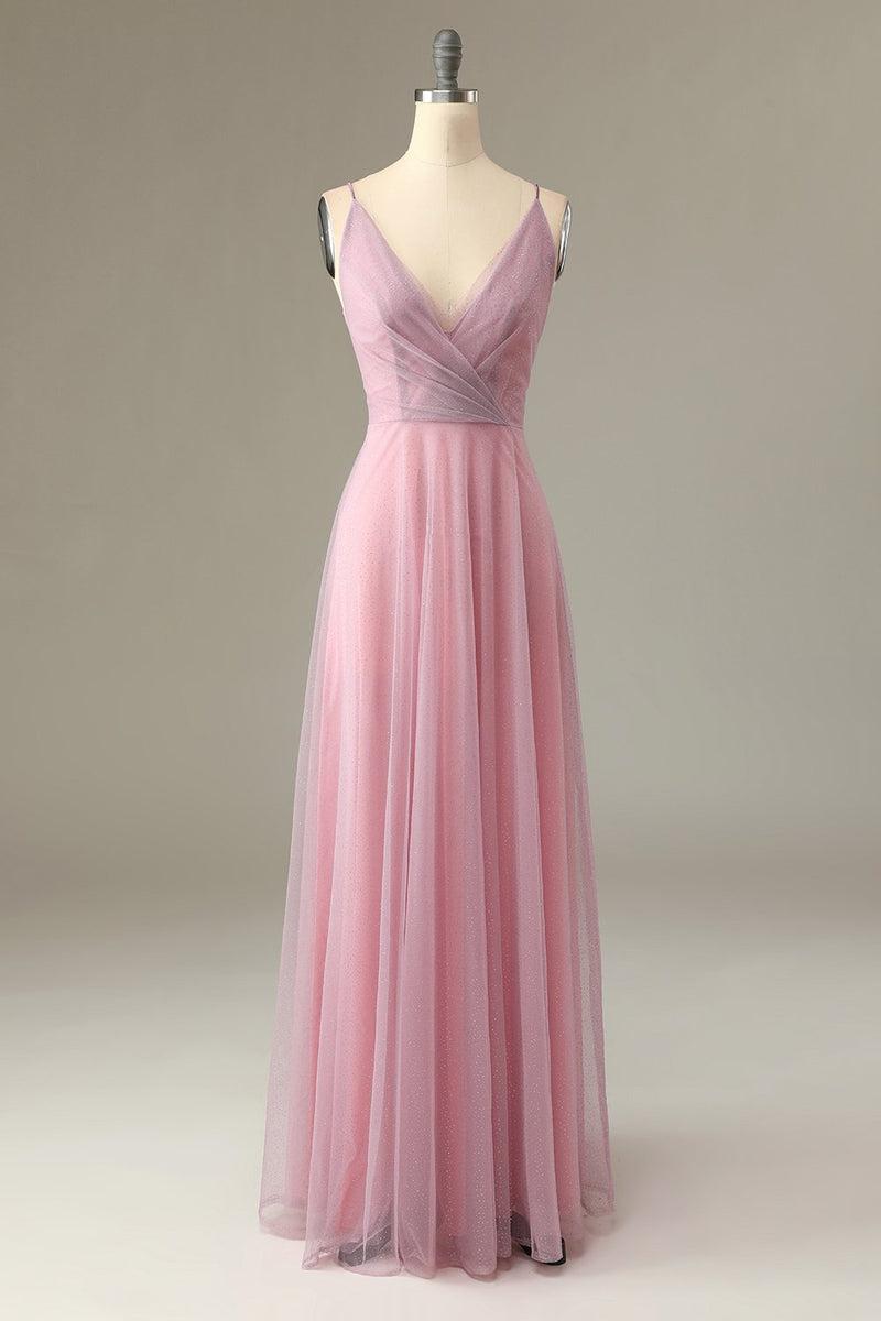 Carica l&#39;immagine nel visualizzatore di Gallery, A Line Spaghetti Straps Grigio Rosa Abito da Damigella d&#39;Onore