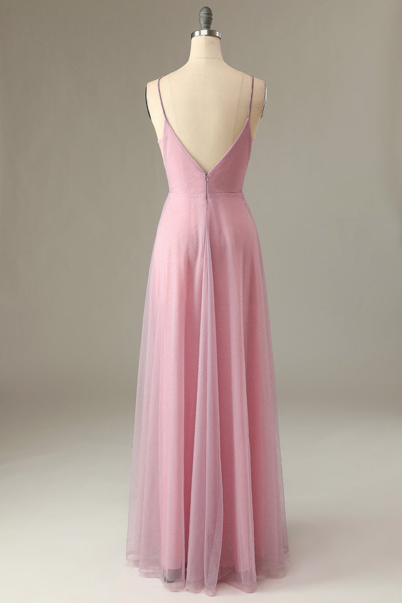 Carica l&#39;immagine nel visualizzatore di Gallery, A Line Spaghetti Straps Grigio Rosa Abito da Damigella d&#39;Onore