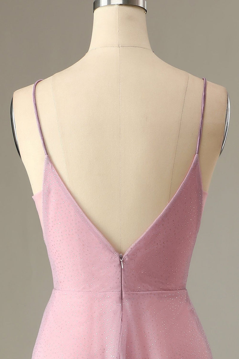 Carica l&#39;immagine nel visualizzatore di Gallery, A Line Spaghetti Straps Grigio Rosa Abito da Damigella d&#39;Onore