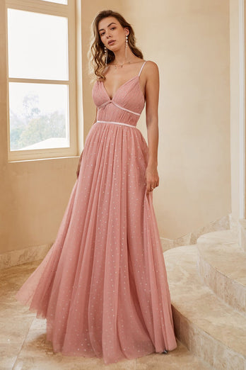 A Line Spaghetti Straps Abito da damigella d'onore con volant