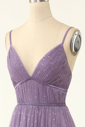 A Line Spaghetti Straps Abito da damigella d'onore con volant
