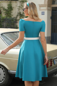 Peacock Blue Short Sleeves 1950s Dress (La cintura non è inclusa)