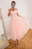 Pink Off Shoulder Hearts Prom Abito