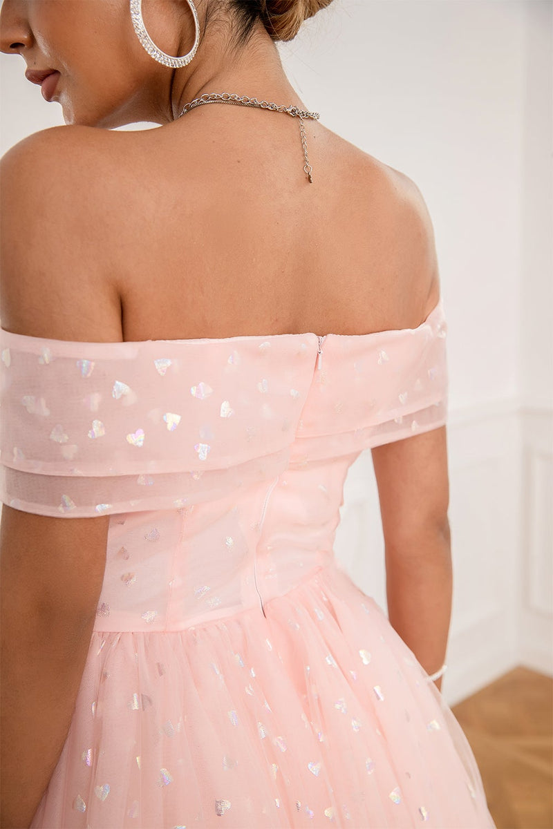 Carica l&#39;immagine nel visualizzatore di Gallery, Pink Off Shoulder Hearts Prom Abito