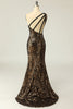 Carica l&#39;immagine nel visualizzatore di Gallery, Mermaid One Shouler Dark Gold Sequins Prom Dress