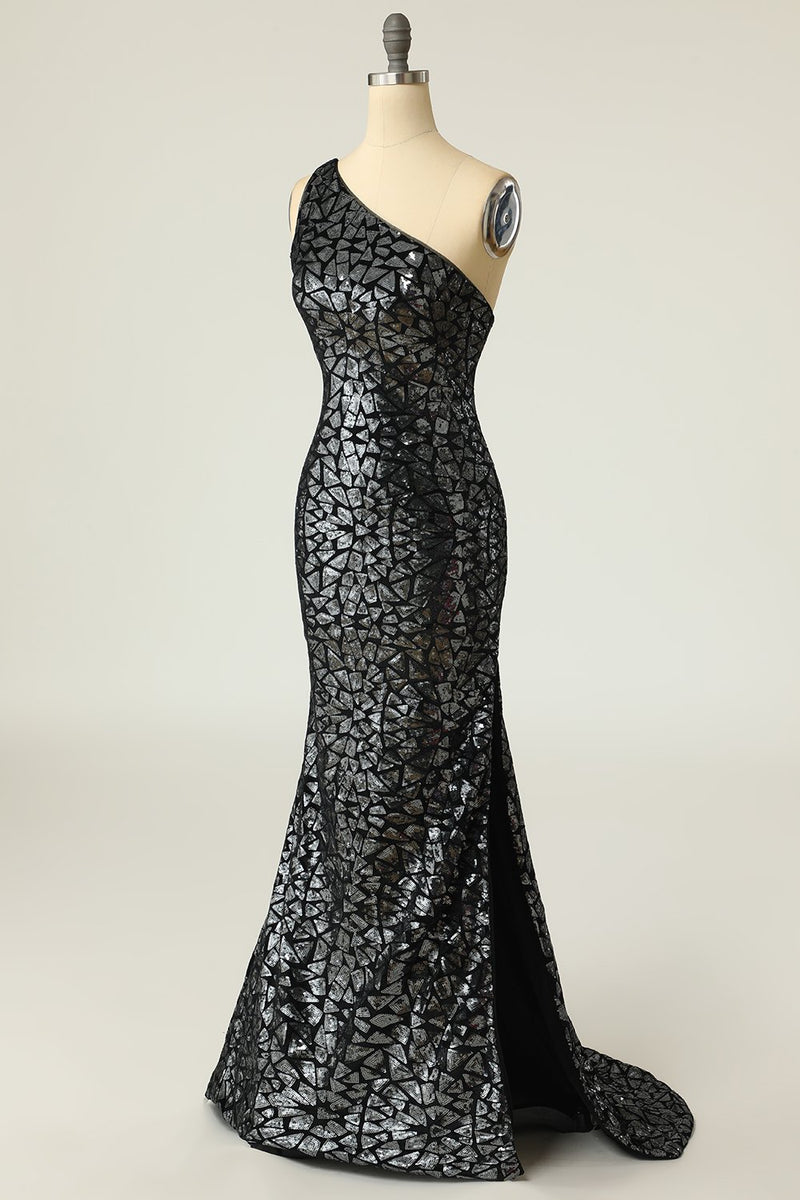 Carica l&#39;immagine nel visualizzatore di Gallery, Mermaid One Shouler Dark Gold Sequins Prom Dress