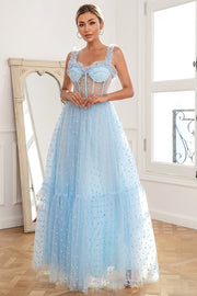 Sky Blue Pois Tulle Prom Abito