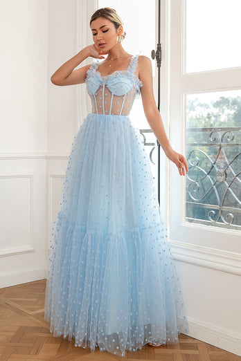 Sky Blue Pois Tulle Prom Abito