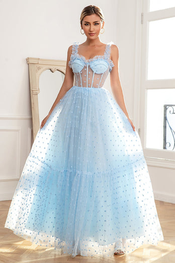 Sky Blue Pois Tulle Prom Abito