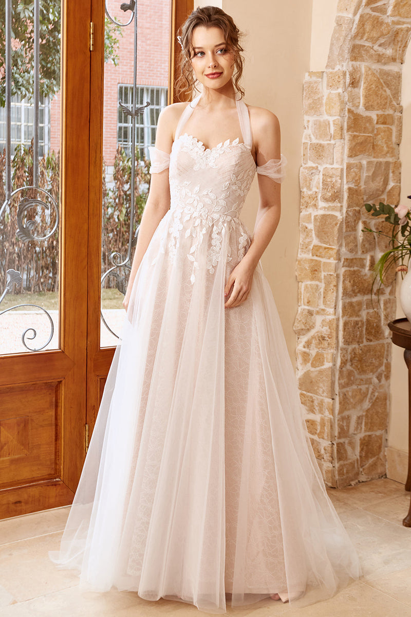 Carica l&#39;immagine nel visualizzatore di Gallery, Appliques Tulle Halter Abito da sposa