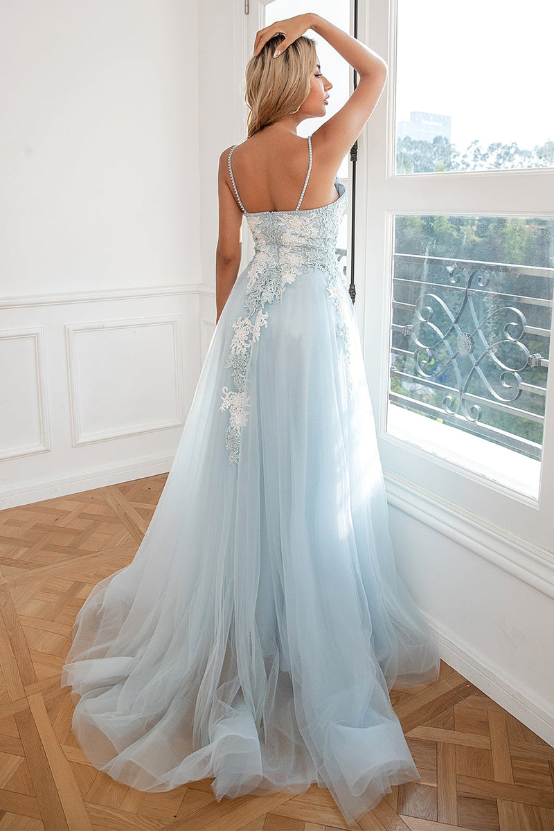 Carica l&#39;immagine nel visualizzatore di Gallery, Appliques Azzurro Tulle Prom Dress