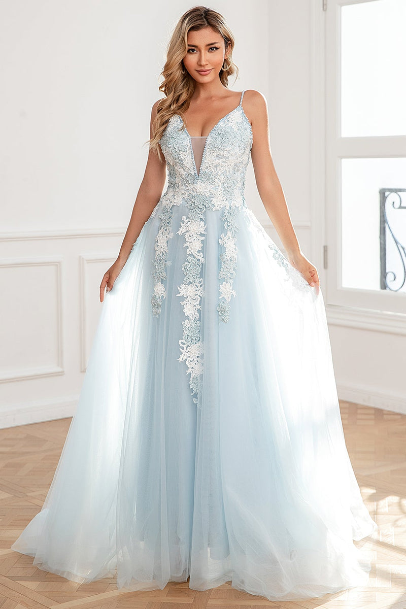 Carica l&#39;immagine nel visualizzatore di Gallery, Appliques Azzurro Tulle Prom Dress