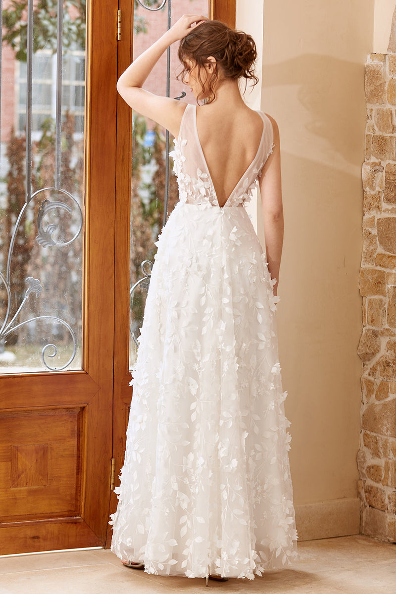 Carica l&#39;immagine nel visualizzatore di Gallery, Abito da sposa in tulle bianco Appliques